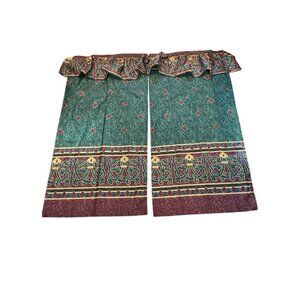 Vtg 90s Shower Curtain Y2K Springs Home Green Maroon Gold Art Deco Puffy Top